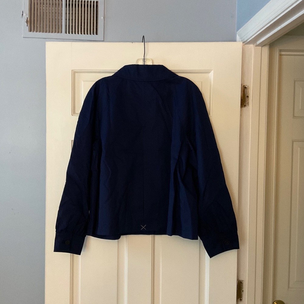 J.Crew Short Utility Trench Jacket Antique Navy Blue Coat Womens Large NWT - Picture 8 of 10